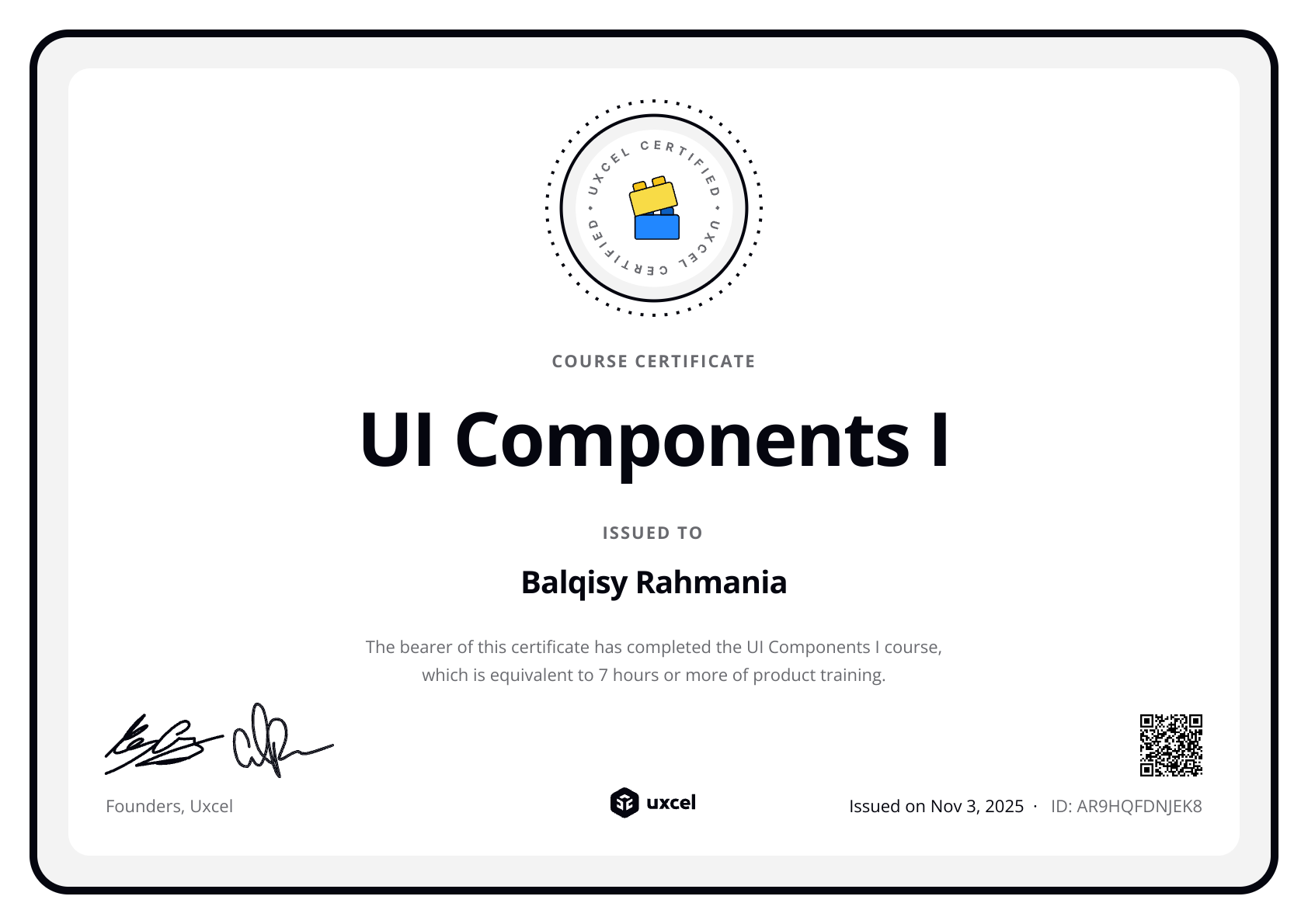 Balqisy Rahmania's certificate